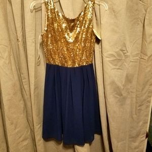 NWT| Alythea| gold & blue dress| size Small
